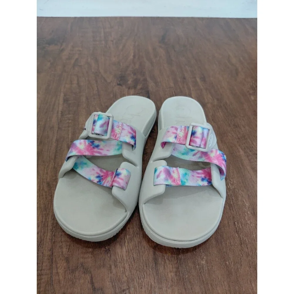 Chaco Chillos Sandals Slides Pink Blue Green Yellow Tye Dye Girls Youth Size 4
